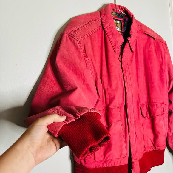 Vintage 80s Global Identity G-III Red Pink Leather Bomber Style Jacket Size M - Picture 5 of 12